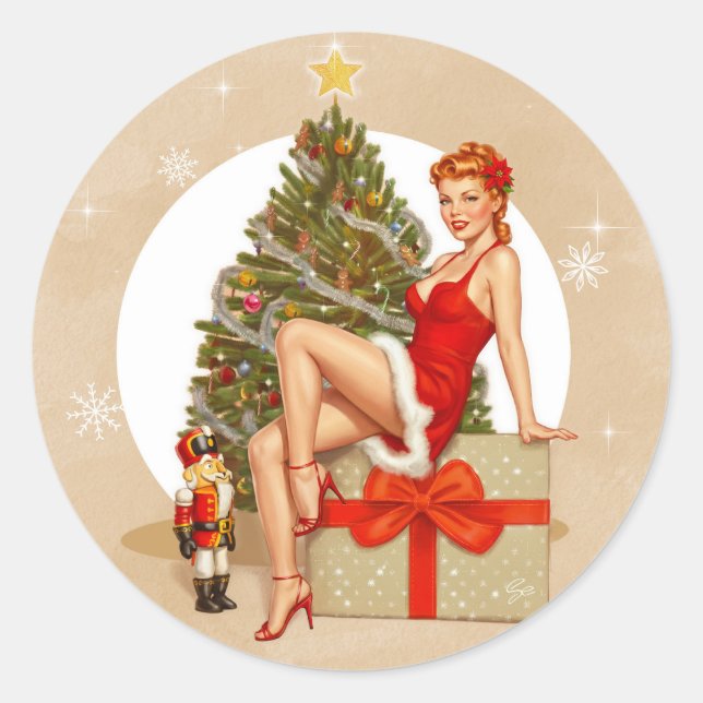 Redondo Adesivo de Natal Pin-up Retro Nutcracker Sweet (Frente)