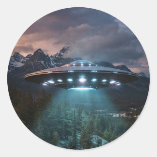 Redondo Adesivo de Nave Espacial Alienígena UFO Retro – Di