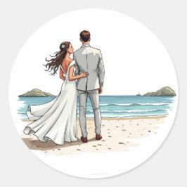 Redondo Adesivo de Noiva e Noivo na Praia