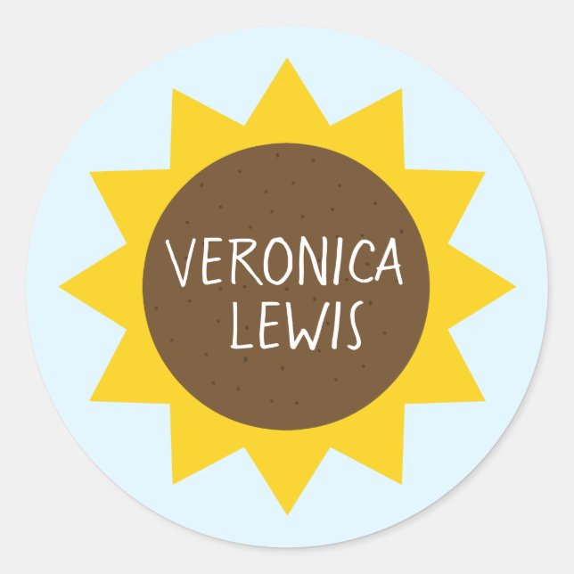 Redondo Adesivo de Nome de Girassol (Frente)