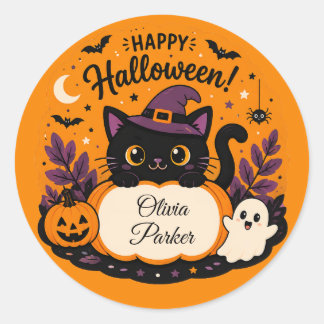 Redondo Adesivo de Nome de Halloween Personalizável para A