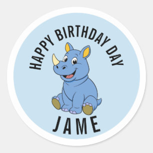 Redondo Adesivo de Nome Jame de Aniversário de Rinoceronte