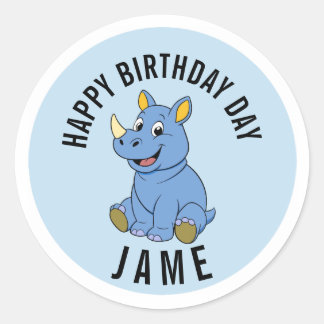 Redondo Adesivo de Nome Jame de Aniversário de Rinoceronte