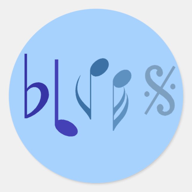 Redondo Adesivo de Notas de Música Blues (Frente)