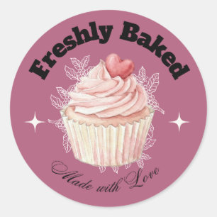 Redondo Adesivo de Padaria de Cupcake Mauve Recém-Assado