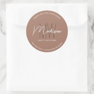 Redondo Adesivo de Padaria Marrom com Logotipo de Monogram
