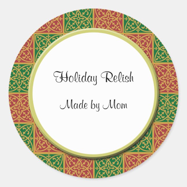 Redondo Adesivo de padrão vermelho e verde personalizado (Frente)