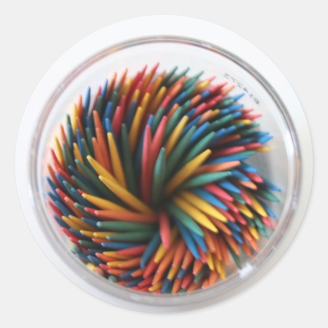 Redondo Adesivo de palitos de dentes coloridos (Frente)