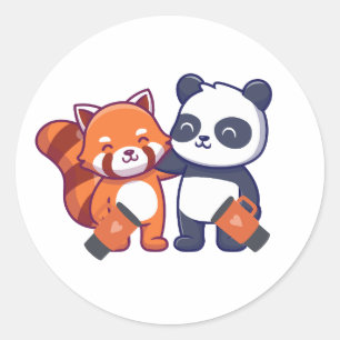 Redondo adesivo de panda vermelho, preto e branco