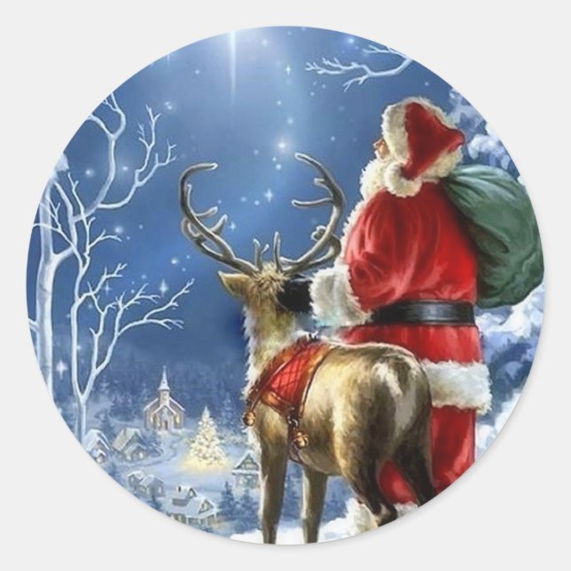 Redondo Adesivo de Papai Noel da Noite Estrelada (Frente)
