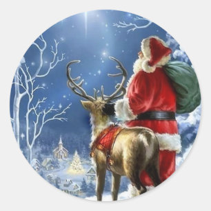 Redondo Adesivo de Papai Noel da Noite Estrelada