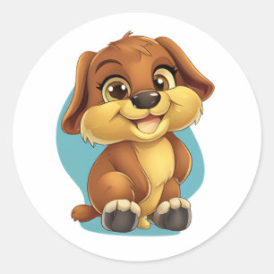 Redondo Adesivo de papoila-branca - Design de cãozinho de 