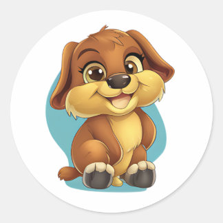 Redondo Adesivo de papoila-branca - Design de cãozinho de