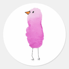 Redondo Adesivo de Pássaro Rosa Caprichoso em Aquarela