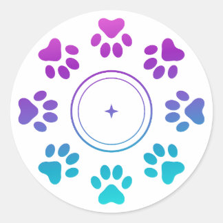 Redondo Adesivo de Pegadas de Pata Roxo Azul Ciano | Amor