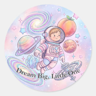 Redondo Adesivo de Pequeno Astronauta Pastel Fofo - Espaço