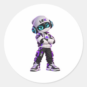 Redondo Adesivo de Personagem de Robô de IA Futurista Lex 