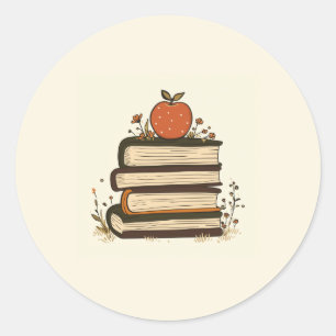 Redondo Adesivo de Pilha de Livros da Apple Redonda
