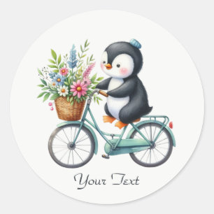 Redondo Adesivo de Pinguim de Bicicleta Floral