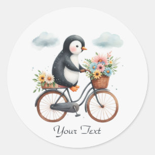 Redondo Adesivo de Pinguim de Bicicleta Floral