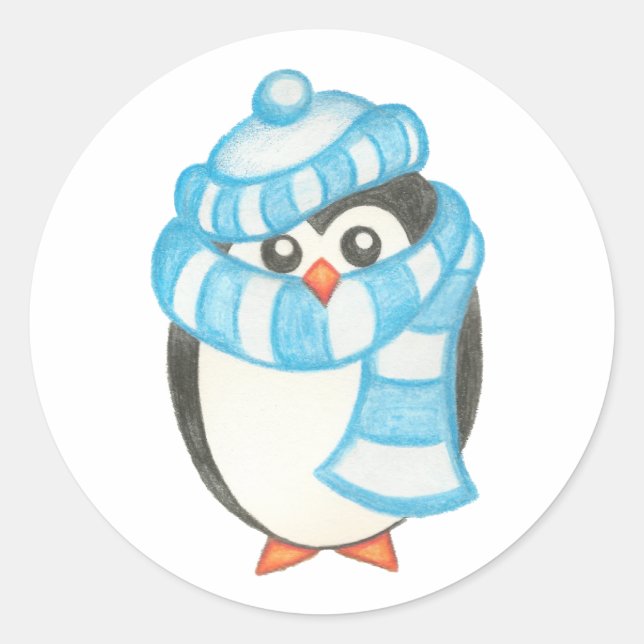 Redondo Adesivo de Pinguim de Natal (Frente)