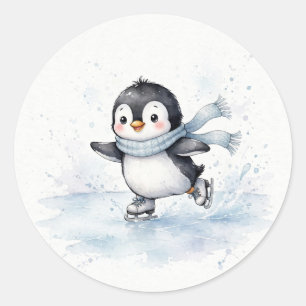 Redondo Adesivo de Pinguim de Patinação no Gelo