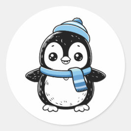 Redondo Adesivo de Pinguim Fofo de Inverno | Pinguim com C