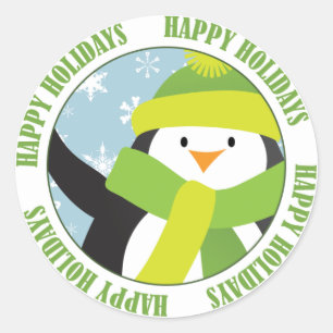 Redondo Adesivo de Pinguins Feliz Feriados