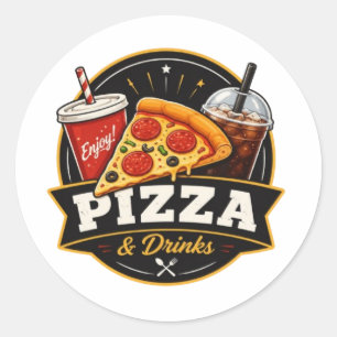 Redondo Adesivo de Pizza & Bebidas – Amante de Comida Rápi