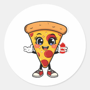 Redondo Adesivo de Pizza Kawaii Fofa