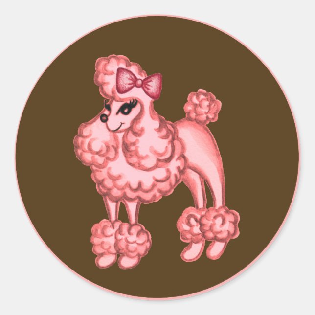 Redondo Adesivo de Poodle Rosa (Frente)