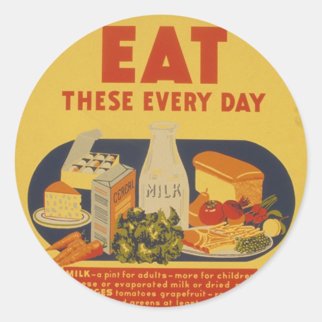 Redondo Adesivo de Poster vintage de leite (Frente)