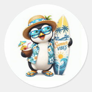 Redondo Adesivo de Prancha de Surf de Pinguim de Verão Fof