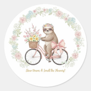 Redondo Adesivo de Preguiça em Aquarela Fofa e Bicicleta R