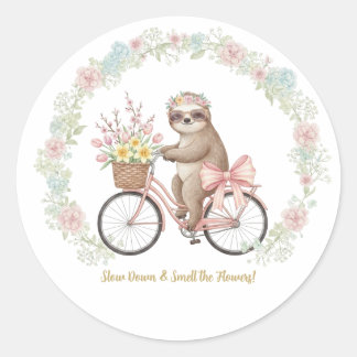 Redondo Adesivo de Preguiça em Aquarela Fofa e Bicicleta R