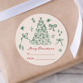 Redondo adesivo de presente de natal moderno e alegre