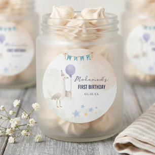 Redondo Adesivo de Primeiro Aniversário de Ganso Fofo Pers