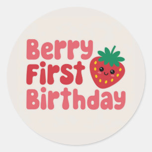 Redondo Adesivo de Primeiro Aniversário de Menina Berry