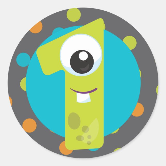 Redondo Adesivo de primeiro aniversário do Pequeno Monstro (Frente)