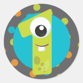 Redondo Adesivo de primeiro aniversário do Pequeno Monstro