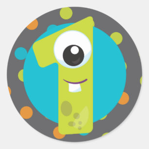 Redondo Adesivo de primeiro aniversário do Pequeno Monstro