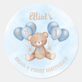 Redondo Adesivo de Primeiro Aniversário Personalizado Urso