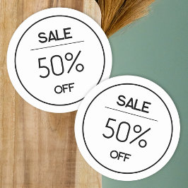 Redondo Adesivo de promoção de loja branca mínimo