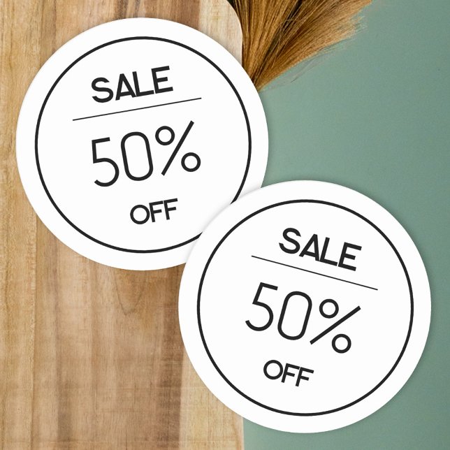 Redondo Adesivo de promoção de loja branca mínimo (Criador carregado)