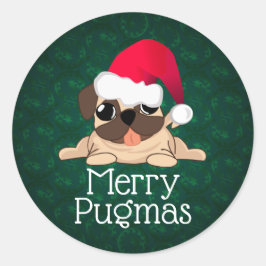 Redondo Adesivo de Pug de Natal, 3 polegadas (folha de 6)