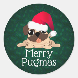 Redondo Adesivo de Pug de Natal, 3 polegadas (folha de 6)