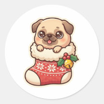 Adesivo de Pug em Meia de Natal