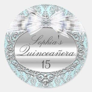 Redondo Adesivo de Quinceanera Arco Azul e Prata