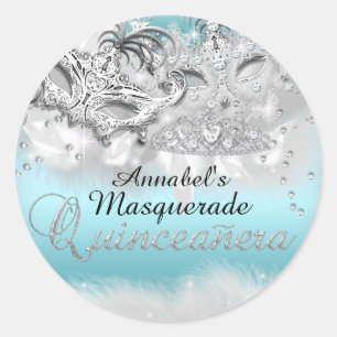 Redondo Adesivo de Quinceanera Brilho Prata Verde Azul Más