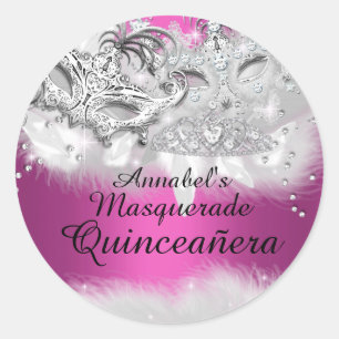 Redondo Adesivo de Quinceanera Brilho Rosa Quente Máscara